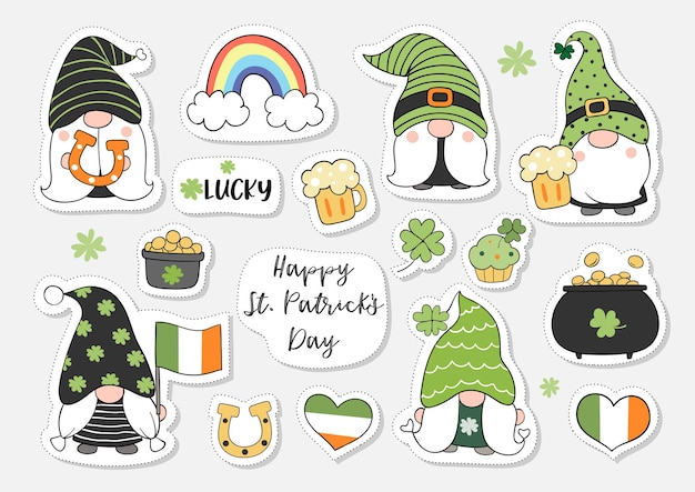 collection stickers gnome for St Patrick day