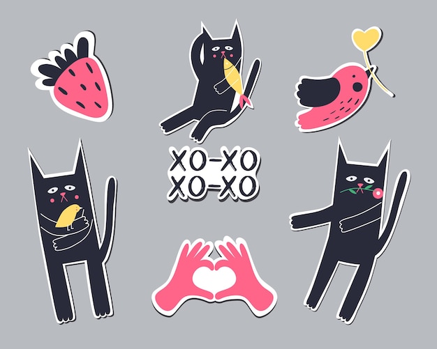 collection of stickers valentines day cute stickers with cats