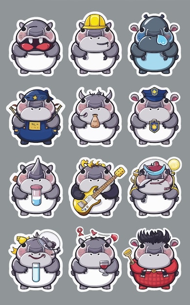 a collection of stickers with the name hippo on them