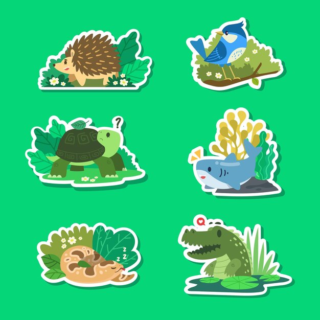 Vector a collection of stickers with a turtle and a turtle on it