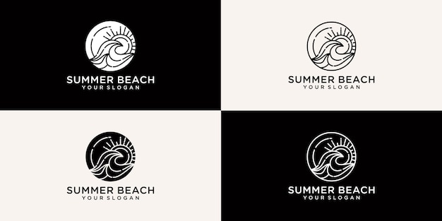 Collection of summer beach logos in line style