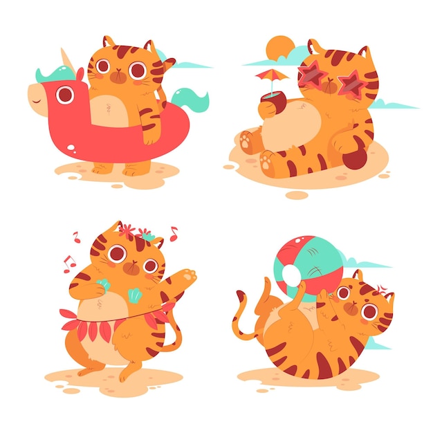 Collection of summer kitty stickers