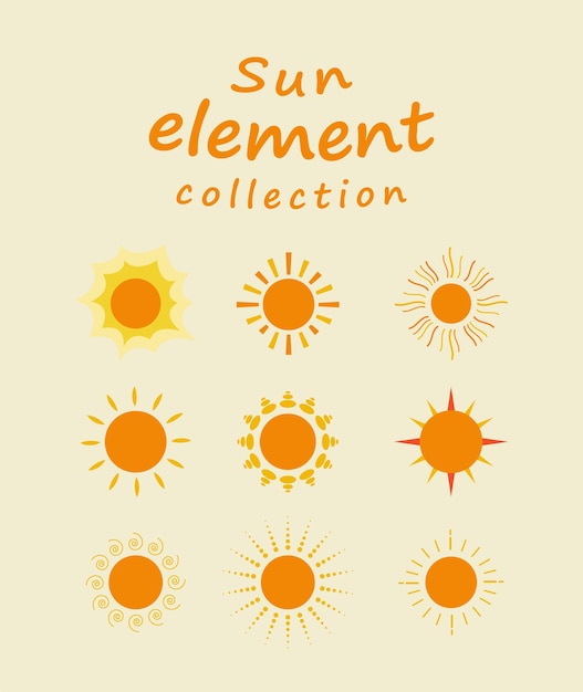 Collection of sun icon elements Graphic elements for summer