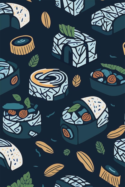 a collection of sushi and sushi are shown in a seamless pattern