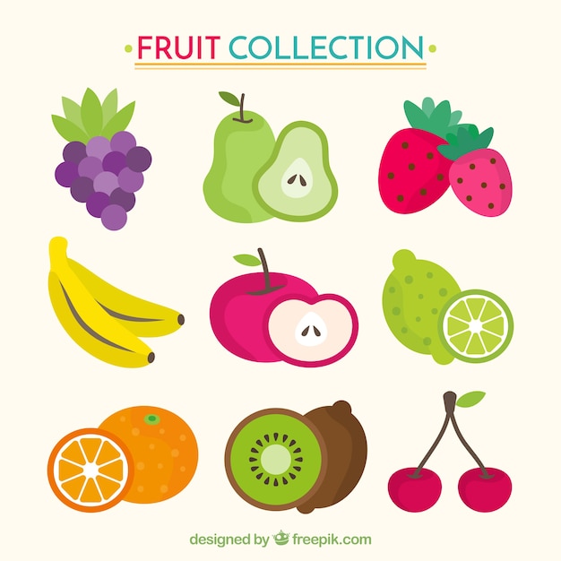 Collection of tasty fruits in flat design