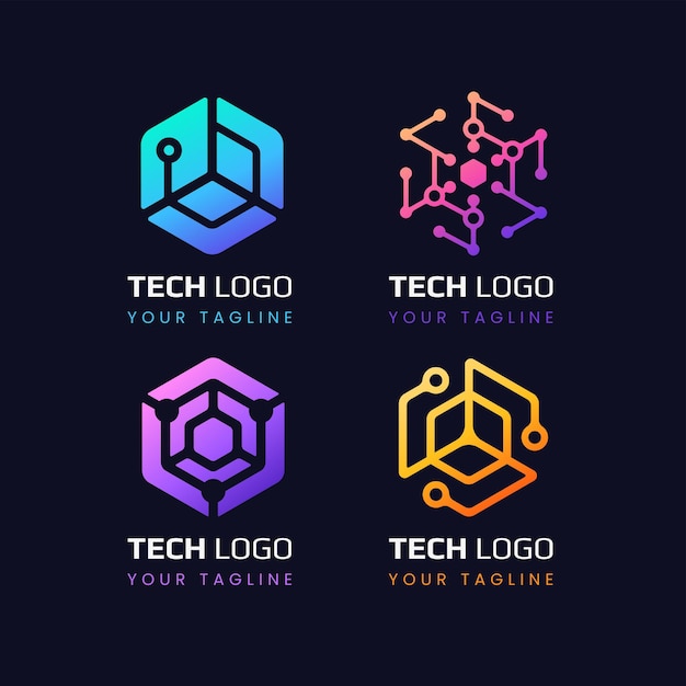 Collection of tech logo design with gradient style