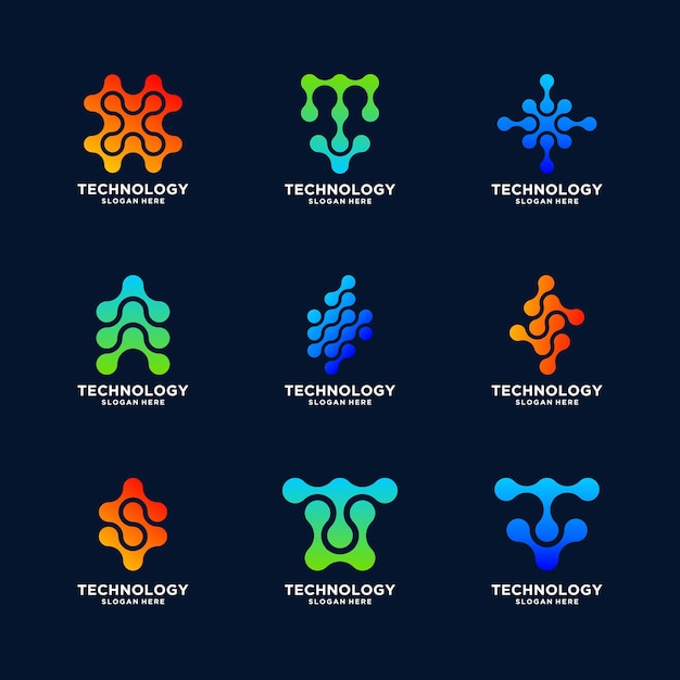 Collection of technology logo element with dot concept