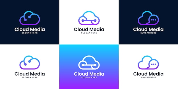 Collection of technology logo template. Creative icon cloud line with circuit, dot and data connection.