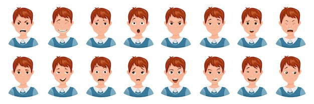 Collection of teenager avatars with different emotions