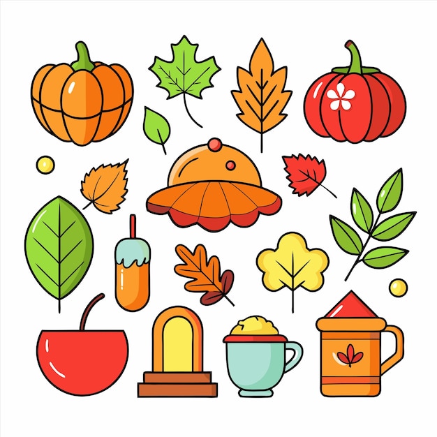 Vector a collection of thanksgiving icons including pumpkins apples and leaves