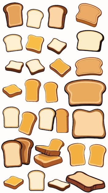 A collection of toast slices cartoon drawing artwork vector