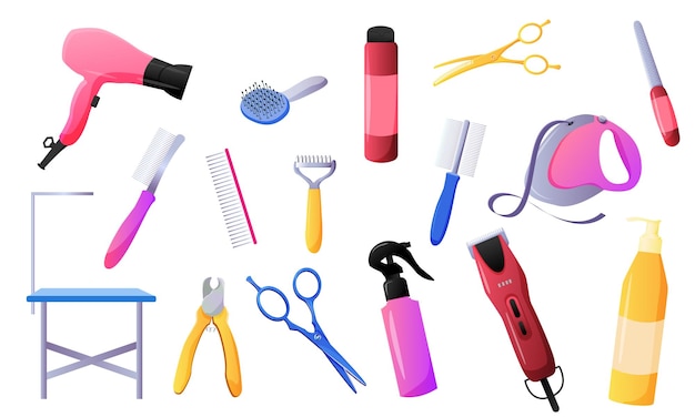 A collection of tools for the care of animals cats and dogs all for grooming Vector set