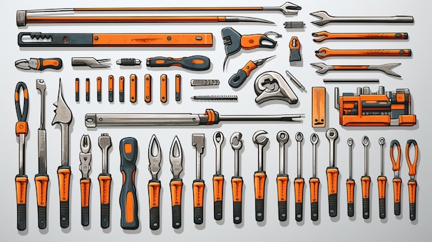 a collection of tools including one that has the word quot on it