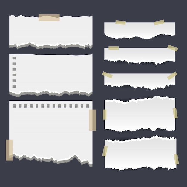 Vector collection of torn ripped pieces of white color paper ripped paper strips vector illustration