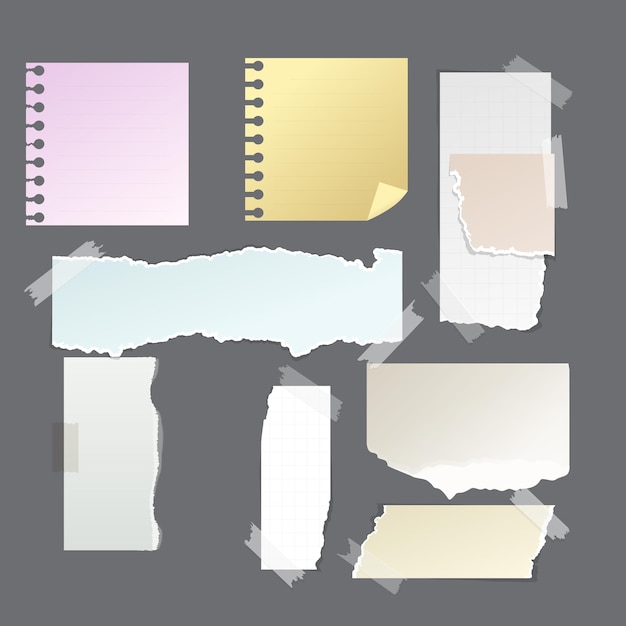 Vector collection of torn ripped pieces of white color paper ripped paper strips vector illustration