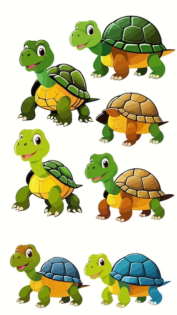 Vector a collection of tortoises cartoon drawing artwork vector