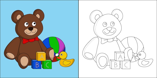 Collection of toys suitable for children's coloring page vector illustration