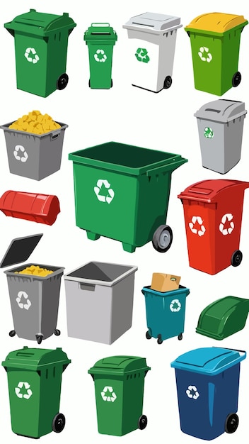 Vector a collection of trash bins cartoon drawing artwork vector