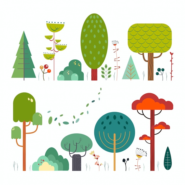 Collection of trees in flat design