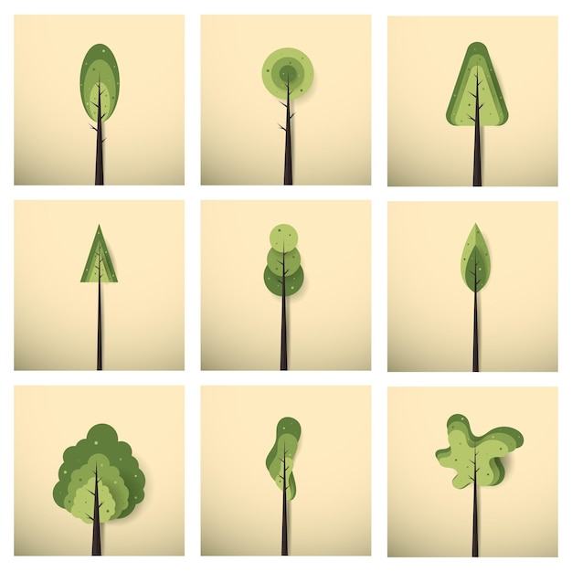 Collection of trees Flat forest tree nature plant Paper art Vector illustration