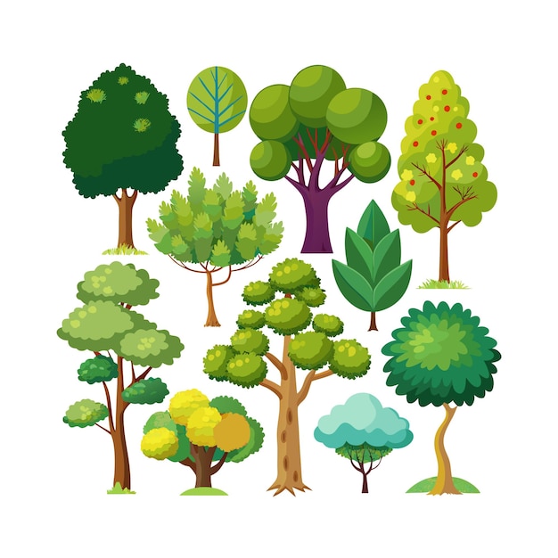 Vector a collection of trees flat style vector illustration