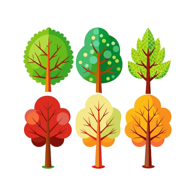 A Collection of Trees flat style vector illustration