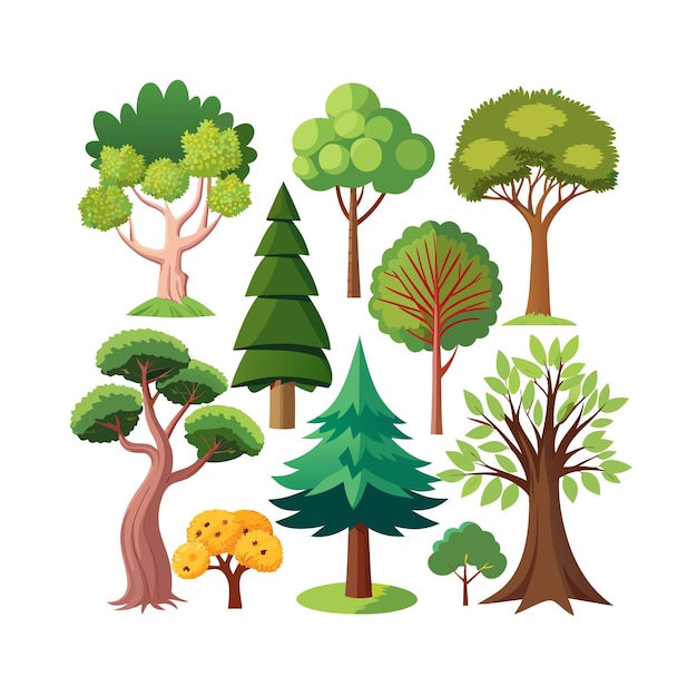 Vector a collection of trees flat style vector illustration