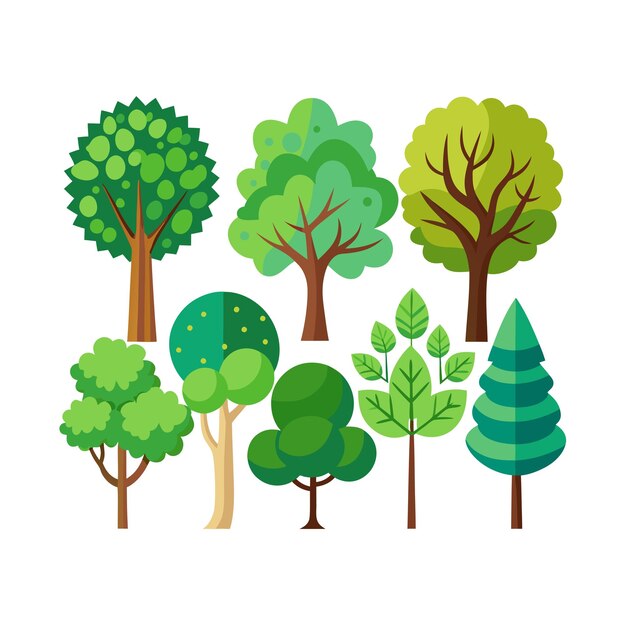 Vector a collection of trees flat style vector illustration