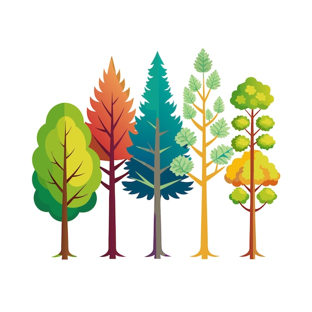 A Collection of Trees flat style vector illustration