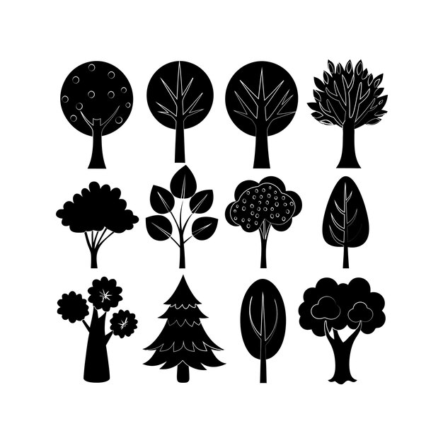 Vector a collection of trees and plants including one that has the word trees on it