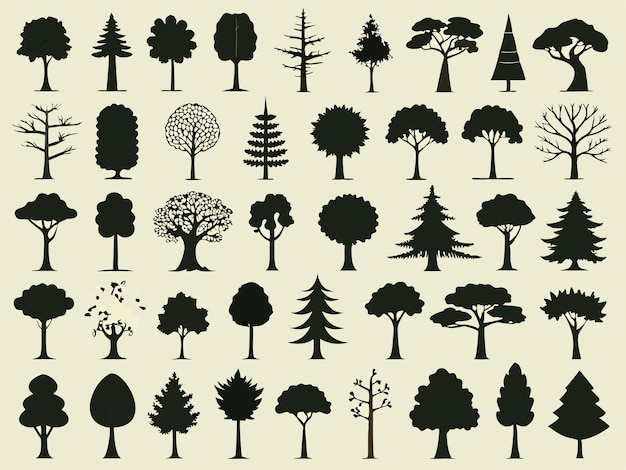 Vector a collection of trees and shrubs with the words quot trees quot on the bottom