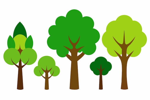 a collection of trees with different colors and shapes