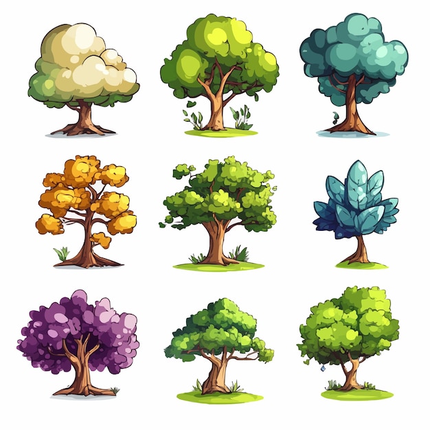 Vector a collection of trees with different colors