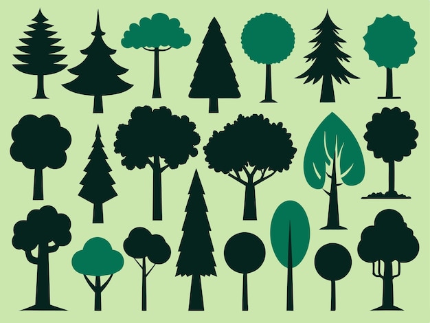 a collection of trees with different shapes and sizes of trees