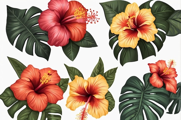 a collection of tropical flowers including hibiscus hibiscus and hibiscus