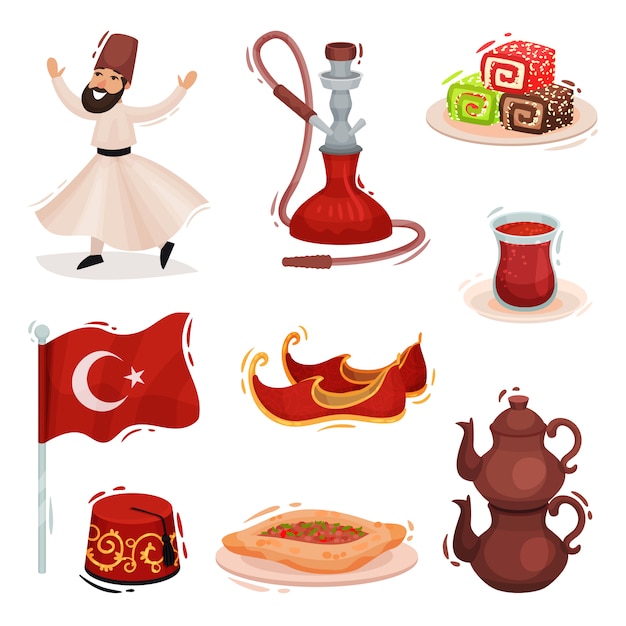 Collection Turkish national symbols.  illustration on white background.