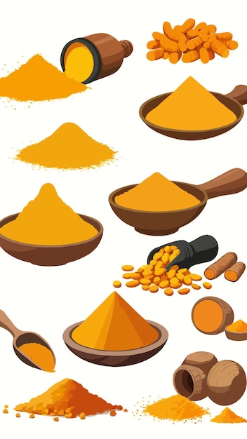 Vector a collection of turmeric curcumin cartoon drawing artwork illustration vector