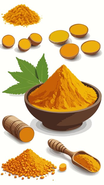 Vector a collection of turmeric curcumin cartoon drawing artwork illustration vector