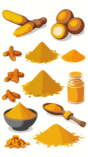 Vector a collection of turmeric curcumin cartoon drawing artwork illustration vector