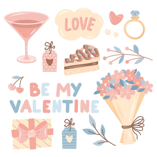 collection of Valentine's day elements isolated on white