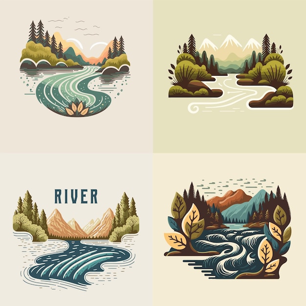 Collection of valley river nature mountain forest logo label badge vector