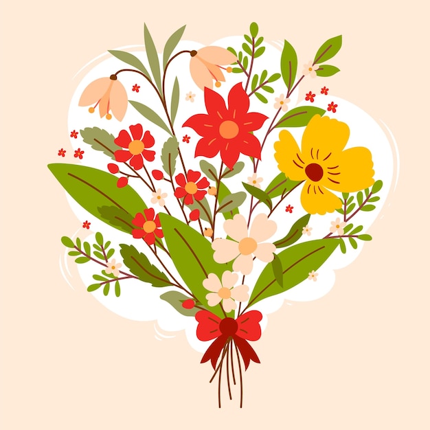 Collection of various blooming flowers with branches and leaves cute floral bouquet