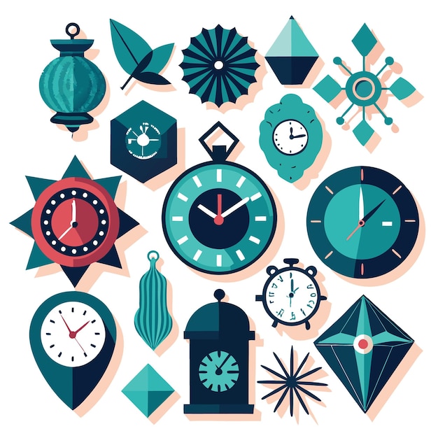 Vector a collection of various decorative clocks and timepieces