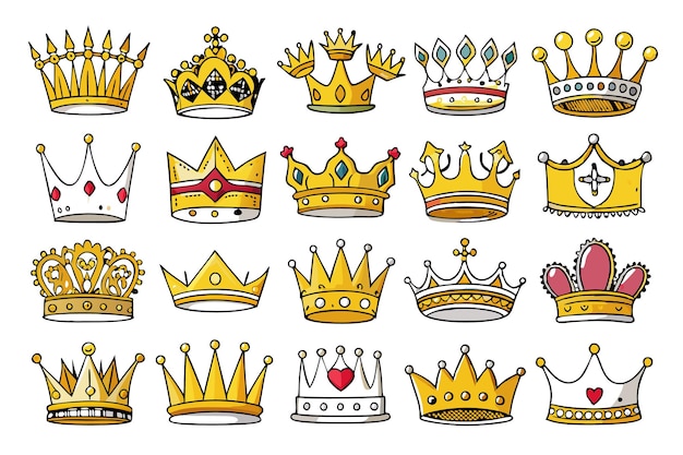 Vector a collection of various decorative crowns in different styles and designs