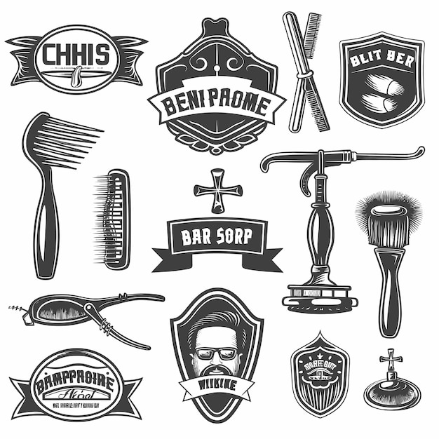 Vector a collection of various logos including a barbershop a barbershop and a comb