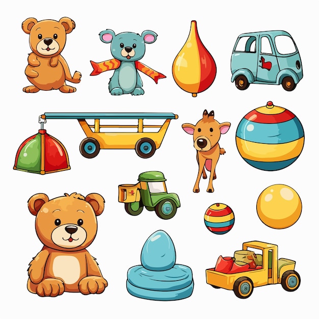 Vector collection of various toy illustrations for kids playtime and education