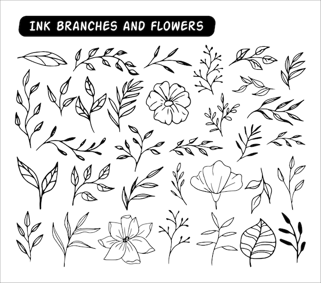 Collection of various twigs, leaves, and flowers.