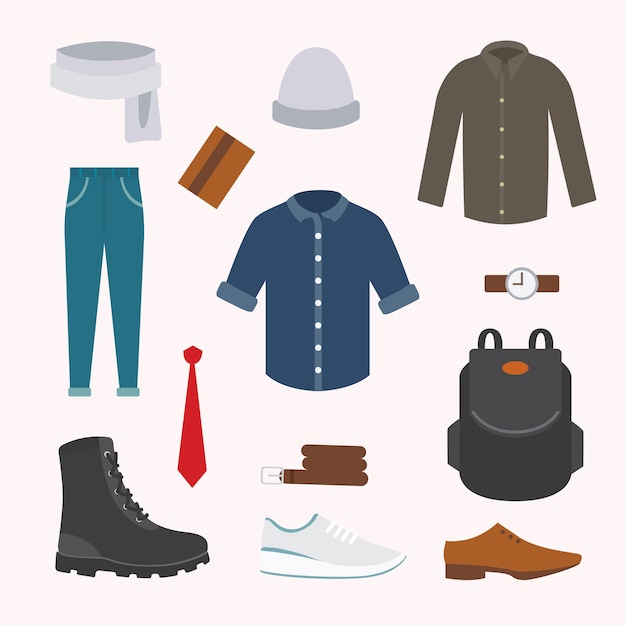 Collection of various wear and shoes for cold season. Mens autumn look. Clothing in  style .