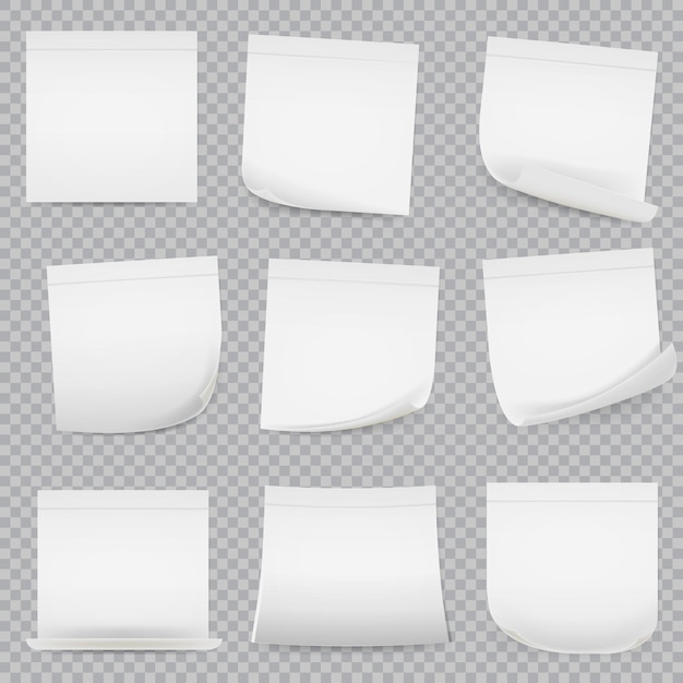 Collection of various white note papers ready for your message office reminder sticker pages with cu