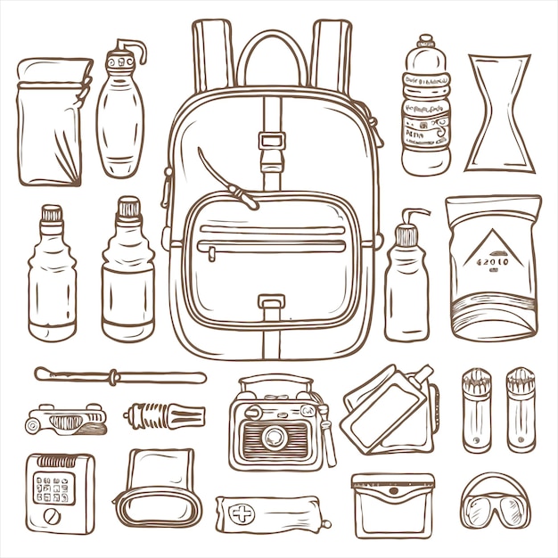 Vector collection of vector accessories for travel or tourism